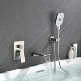 3 Piece Waterfall Wall Mount Bath Tub Filler Faucet with 3 Setting Handheld Sprayer