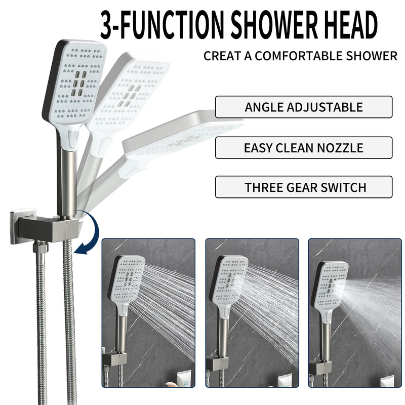 3 Piece Waterfall Wall Mount Bath Tub Filler Faucet with 3 Setting Handheld Sprayer