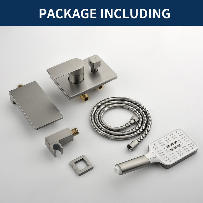 3 Piece Waterfall Wall Mount Bath Tub Filler Faucet with 3 Setting Handheld Sprayer