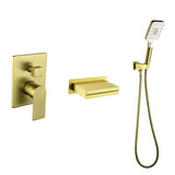 Single Handle Wall Mount Bathtub Faucet with 3 Modes Shower Head & Waterfall Spout