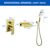 Single Handle Wall Mount Bathtub Faucet with 3 Modes Shower Head & Waterfall Spout