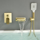 Single Handle Wall Mount Bathtub Faucet with 3 Modes Shower Head & Waterfall Spout