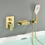Single Handle Wall Mount Bathtub Faucet with 3 Modes Shower Head & Waterfall Spout