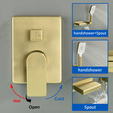 Single Handle Wall Mount Bathtub Faucet with 3 Modes Shower Head & Waterfall Spout