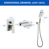 Single Handle Wall Mount Bathtub Faucet with 3 Modes Shower Head & Waterfall Spout