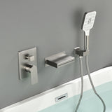 Single Handle Wall Mount Bathtub Faucet with 3 Modes Shower Head & Waterfall Spout