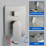 Single Handle Wall Mount Bathtub Faucet with 3 Modes Shower Head & Waterfall Spout