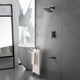 Bath and Shower Faucet Set with Pressure Balance Valve, 8 Inch Rain Shower Head and Waterfall Spout in Matte Black, Brushed Nickel, Brushed Gold Finish