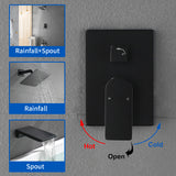 Bath and Shower Faucet Set with Pressure Balance Valve, 8 Inch Rain Shower Head and Waterfall Spout in Matte Black, Brushed Nickel, Brushed Gold Finish