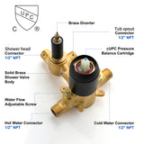 Bath and Shower Faucet Set with Pressure Balance Valve, 8 Inch Rain Shower Head and Waterfall Spout in Matte Black, Brushed Nickel, Brushed Gold Finish