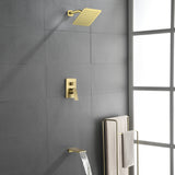 Bath and Shower Faucet Set with Pressure Balance Valve, 8 Inch Rain Shower Head and Waterfall Spout in Matte Black, Brushed Nickel, Brushed Gold Finish