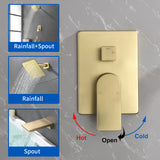 Bath and Shower Faucet Set with Pressure Balance Valve, 8 Inch Rain Shower Head and Waterfall Spout in Matte Black, Brushed Nickel, Brushed Gold Finish