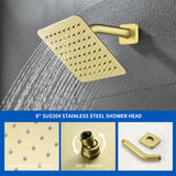 Bath and Shower Faucet Set with Pressure Balance Valve, 8 Inch Rain Shower Head and Waterfall Spout in Matte Black, Brushed Nickel, Brushed Gold Finish