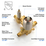 Bath and Shower Faucet Set with Pressure Balance Valve, 8 Inch Rain Shower Head and Waterfall Spout in Matte Black, Brushed Nickel, Brushed Gold Finish