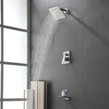 Bath and Shower Faucet Set with Pressure Balance Valve, 8 Inch Rain Shower Head and Waterfall Spout in Matte Black, Brushed Nickel, Brushed Gold Finish