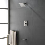 Bath and Shower Faucet Set with Pressure Balance Valve, 8 Inch Rain Shower Head and Waterfall Spout in Matte Black, Brushed Nickel, Brushed Gold Finish