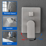 Bath and Shower Faucet Set with Pressure Balance Valve, 8 Inch Rain Shower Head and Waterfall Spout in Matte Black, Brushed Nickel, Brushed Gold Finish