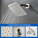 Bath and Shower Faucet Set with Pressure Balance Valve, 8 Inch Rain Shower Head and Waterfall Spout in Matte Black, Brushed Nickel, Brushed Gold Finish