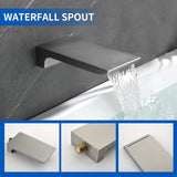 Bath and Shower Faucet Set with Pressure Balance Valve, 8 Inch Rain Shower Head and Waterfall Spout in Matte Black, Brushed Nickel, Brushed Gold Finish