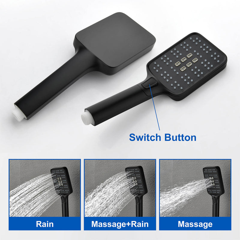 Square 10-inch Rainfall Shower Head Set with 3-Setting Handheld Shower and 4.72-inch Waterfall Spout