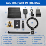 Square 10-inch Rainfall Shower Head Set with 3-Setting Handheld Shower and 4.72-inch Waterfall Spout