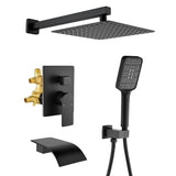 Square 10-inch Rainfall Shower Head Set with 3-Setting Handheld Shower and 4.72-inch Waterfall Spout