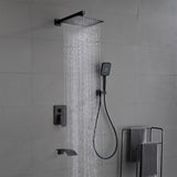Square 10-inch Rainfall Shower Head Set with 3-Setting Handheld Shower and 4.72-inch Waterfall Spout