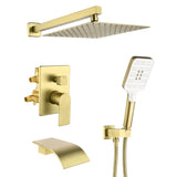 Square 10-inch Rainfall Shower Head Set with 3-Setting Handheld Shower and 4.72-inch Waterfall Spout