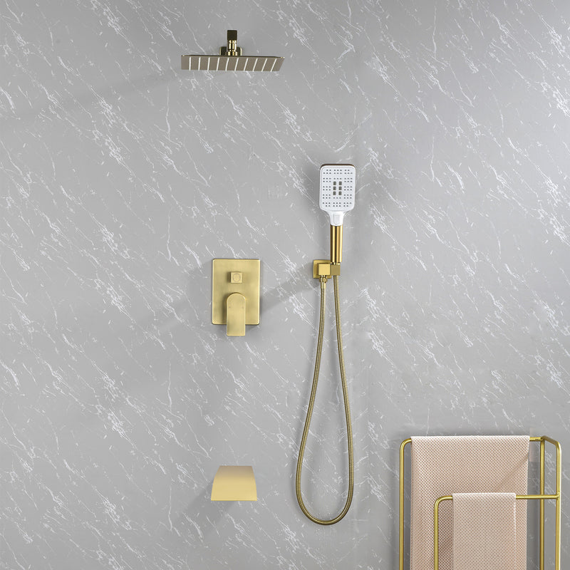 Square 10-inch Rainfall Shower Head Set with 3-Setting Handheld Shower and 4.72-inch Waterfall Spout