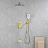 Square 10-inch Rainfall Shower Head Set with 3-Setting Handheld Shower and 4.72-inch Waterfall Spout