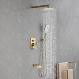 Square 10-inch Rainfall Shower Head Set with 3-Setting Handheld Shower and 4.72-inch Waterfall Spout