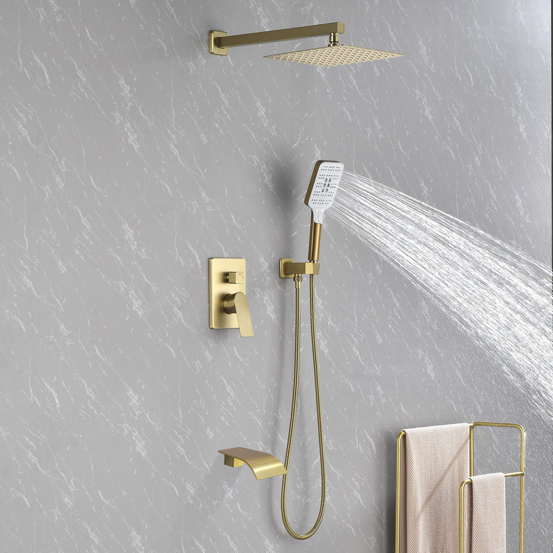 Square 10-inch Rainfall Shower Head Set with 3-Setting Handheld Shower and 4.72-inch Waterfall Spout