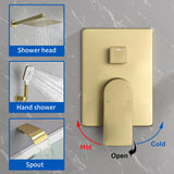 Square 10-inch Rainfall Shower Head Set with 3-Setting Handheld Shower and 4.72-inch Waterfall Spout