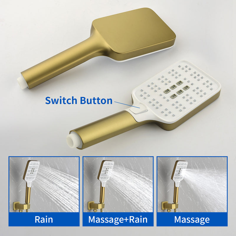 Square 10-inch Rainfall Shower Head Set with 3-Setting Handheld Shower and 4.72-inch Waterfall Spout