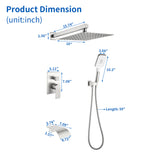 Square 10-inch Rainfall Shower Head Set with 3-Setting Handheld Shower and 4.72-inch Waterfall Spout