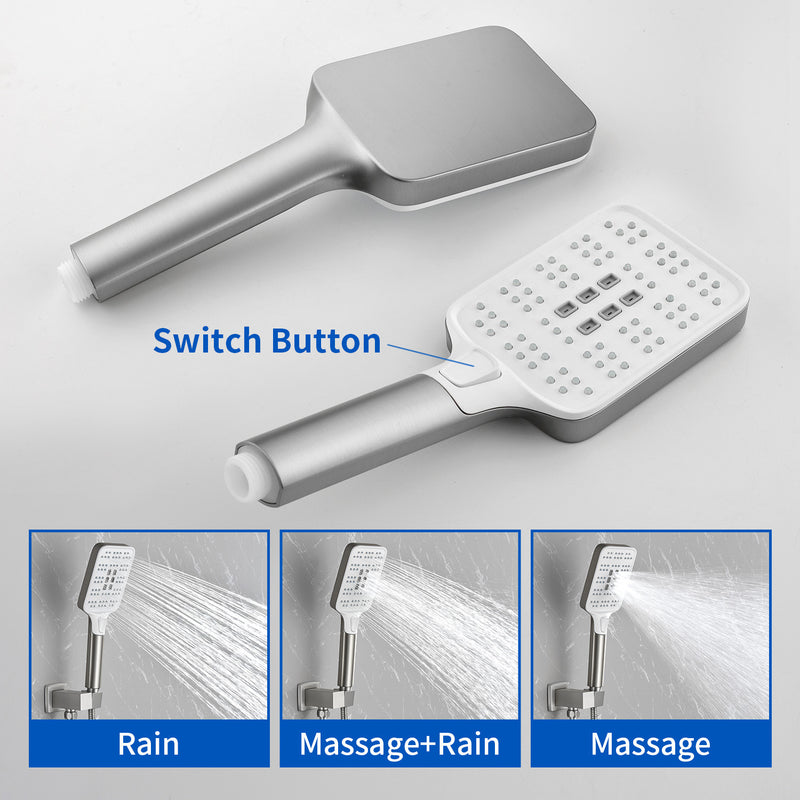 Square 10-inch Rainfall Shower Head Set with 3-Setting Handheld Shower and 4.72-inch Waterfall Spout