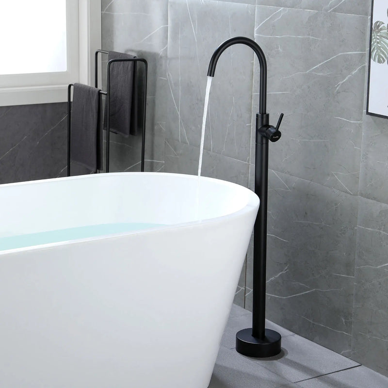360° Rotation Freestanding Bathtub Faucet One Function Floor Mount Tub Filler in Brushed Gold, Matte Black, Brushed Nickel freestanding-bathtub-faucet-matte-black-floor-mount Matte Black / brass / ‎30 x 12.75 x 3.5 inches