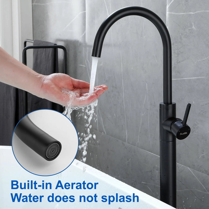 360° Rotation Freestanding Bathtub Faucet One Function Floor Mount Tub Filler in Brushed Gold, Matte Black, Brushed Nickel freestanding-bathtub-faucet-matte-black-floor-mount 