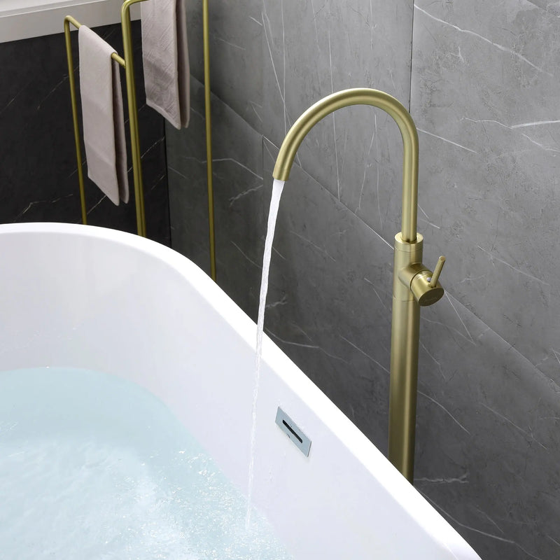 360° Rotation Freestanding Bathtub Faucet One Function Floor Mount Tub Filler in Brushed Gold, Matte Black, Brushed Nickel freestanding-bathtub-faucet-matte-black-floor-mount 