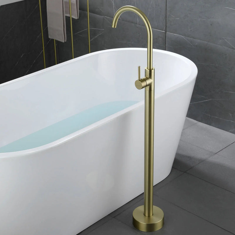 360° Rotation Freestanding Bathtub Faucet One Function Floor Mount Tub Filler in Brushed Gold, Matte Black, Brushed Nickel freestanding-bathtub-faucet-matte-black-floor-mount 