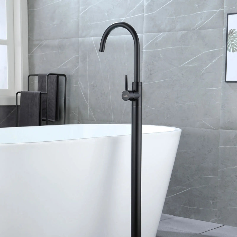 360° Rotation Freestanding Bathtub Faucet One Function Floor Mount Tub Filler in Brushed Gold, Matte Black, Brushed Nickel freestanding-bathtub-faucet-matte-black-floor-mount 