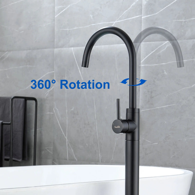 360° Rotation Freestanding Bathtub Faucet One Function Floor Mount Tub Filler in Brushed Gold, Matte Black, Brushed Nickel freestanding-bathtub-faucet-matte-black-floor-mount 