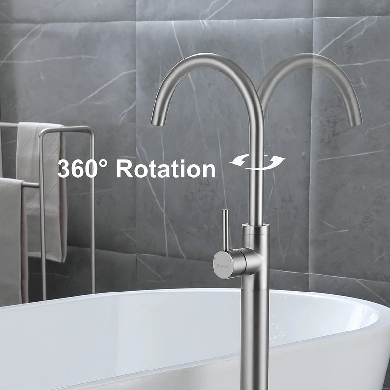 360° Rotation Freestanding Bathtub Faucet One Function Floor Mount Tub Filler in Brushed Gold, Matte Black, Brushed Nickel freestanding-bathtub-faucet-matte-black-floor-mount 