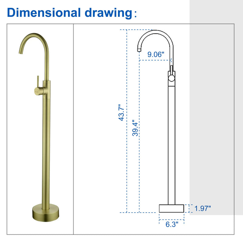 360° Rotation Freestanding Bathtub Faucet One Function Floor Mount Tub Filler in Brushed Gold, Matte Black, Brushed Nickel freestanding-bathtub-faucet-matte-black-floor-mount 