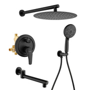 3 Functions Rain Shower Faucet, 12-inch Round Shower Head Set with 7-Spray Shower Head & 180 Degree Swivel Spout shower-faucet-set-with-tub-spout-luxury-tub-shower-faucet-combo-set-with-9-inches-shower-head-and-handheld-shower-bathroom-shower-valve-trim-kit-shower-fixture-2 Matte black / Brass & SUS304 & ABS / 17.5*13.4*5.5inches