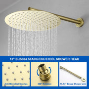 3 Functions Rain Shower Faucet, 12-inch Round Shower Head Set with 7-Spray Shower Head & 180 Degree Swivel Spout shower-faucet-set-with-tub-spout-luxury-tub-shower-faucet-combo-set-with-9-inches-shower-head-and-handheld-shower-bathroom-shower-valve-trim-kit-shower-fixture-2 