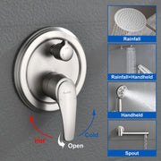 3 Functions Rain Shower Faucet, 12-inch Round Shower Head Set with 7-Spray Shower Head & 180 Degree Swivel Spout shower-faucet-set-with-tub-spout-luxury-tub-shower-faucet-combo-set-with-9-inches-shower-head-and-handheld-shower-bathroom-shower-valve-trim-kit-shower-fixture-2 