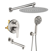 3 Functions Rain Shower Faucet, 12-inch Round Shower Head Set with 7-Spray Shower Head & 180 Degree Swivel Spout shower-faucet-set-with-tub-spout-luxury-tub-shower-faucet-combo-set-with-9-inches-shower-head-and-handheld-shower-bathroom-shower-valve-trim-kit-shower-fixture-2 Brushed nickel / Brass & SUS304 & ABS / 17.5*13.4*5.5inches