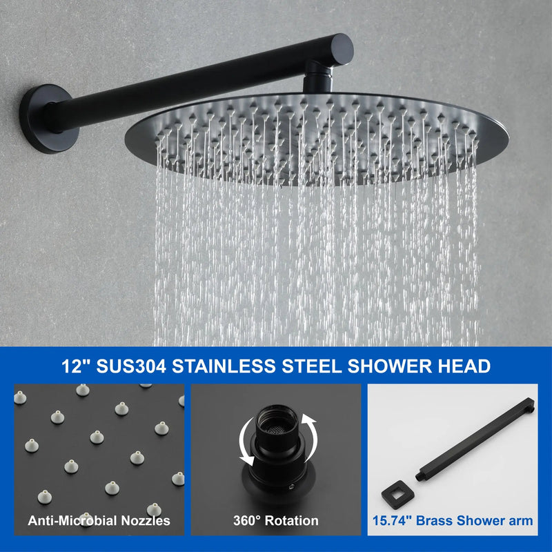 3 Functions Rain Shower Faucet, 12-inch Round Shower Head Set with 7-Spray Shower Head & 180 Degree Swivel Spout shower-faucet-set-with-tub-spout-luxury-tub-shower-faucet-combo-set-with-9-inches-shower-head-and-handheld-shower-bathroom-shower-valve-trim-kit-shower-fixture-2 