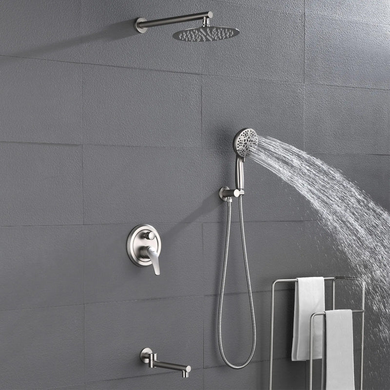 3 Functions Rain Shower Faucet, 12-inch Round Shower Head Set with 7-Spray Shower Head & 180 Degree Swivel Spout shower-faucet-set-with-tub-spout-luxury-tub-shower-faucet-combo-set-with-9-inches-shower-head-and-handheld-shower-bathroom-shower-valve-trim-kit-shower-fixture-2 